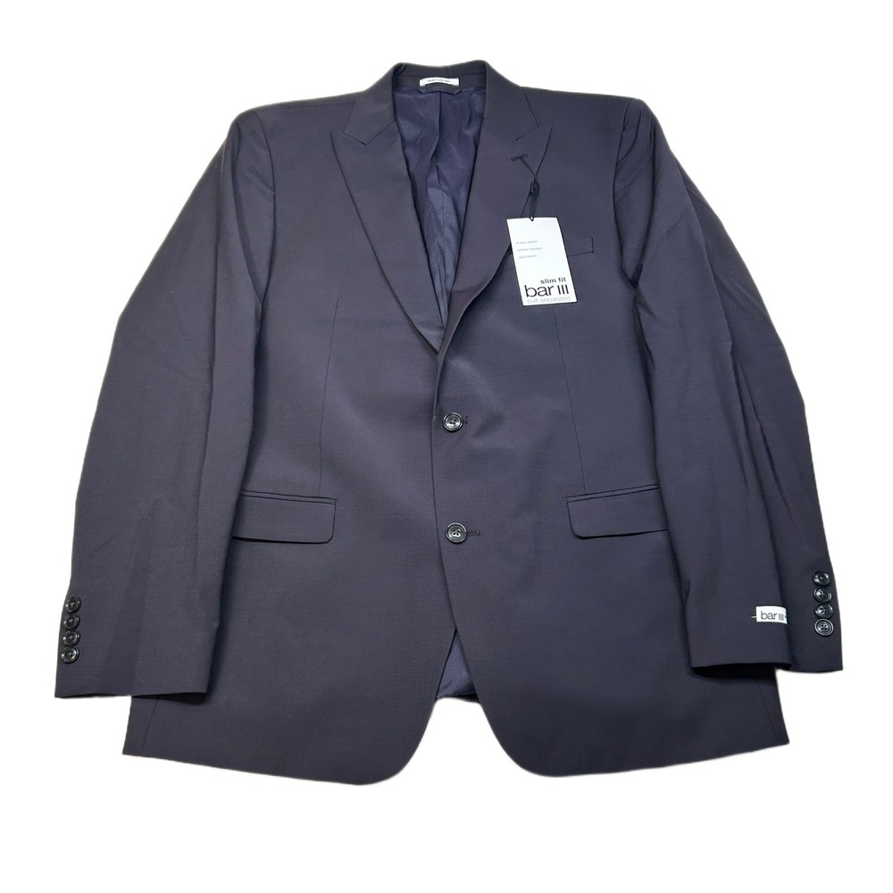 Bar III Slim Fit‎ Suit Jacket Mens 44L 44 Burgundy Red Wool Blend $425 NEW